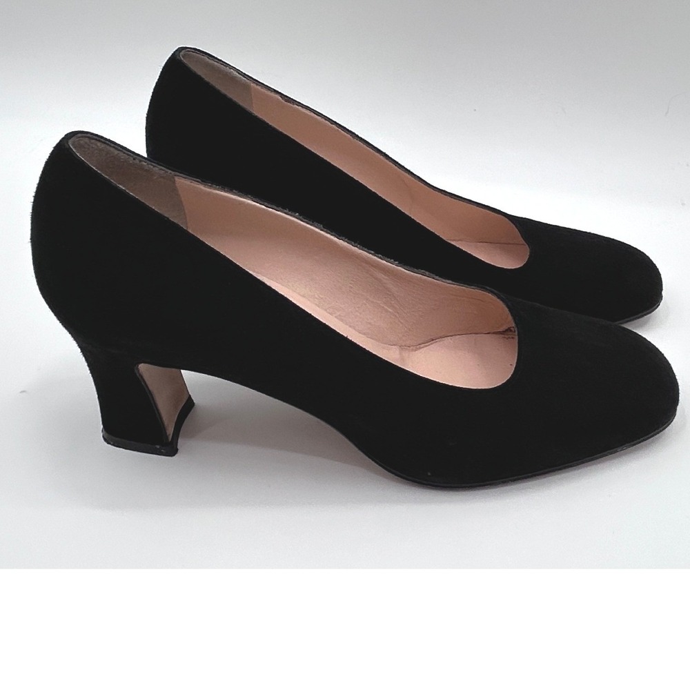 Vintage Anne Klein II 8.5 Black Suede Pumps Made Italy Square Toe Heels 90s